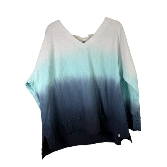 T by Talbots Blue White Ombre Sweatshirt Preppy Casual Travel Womens Plus 3x - Picture 1 of 5